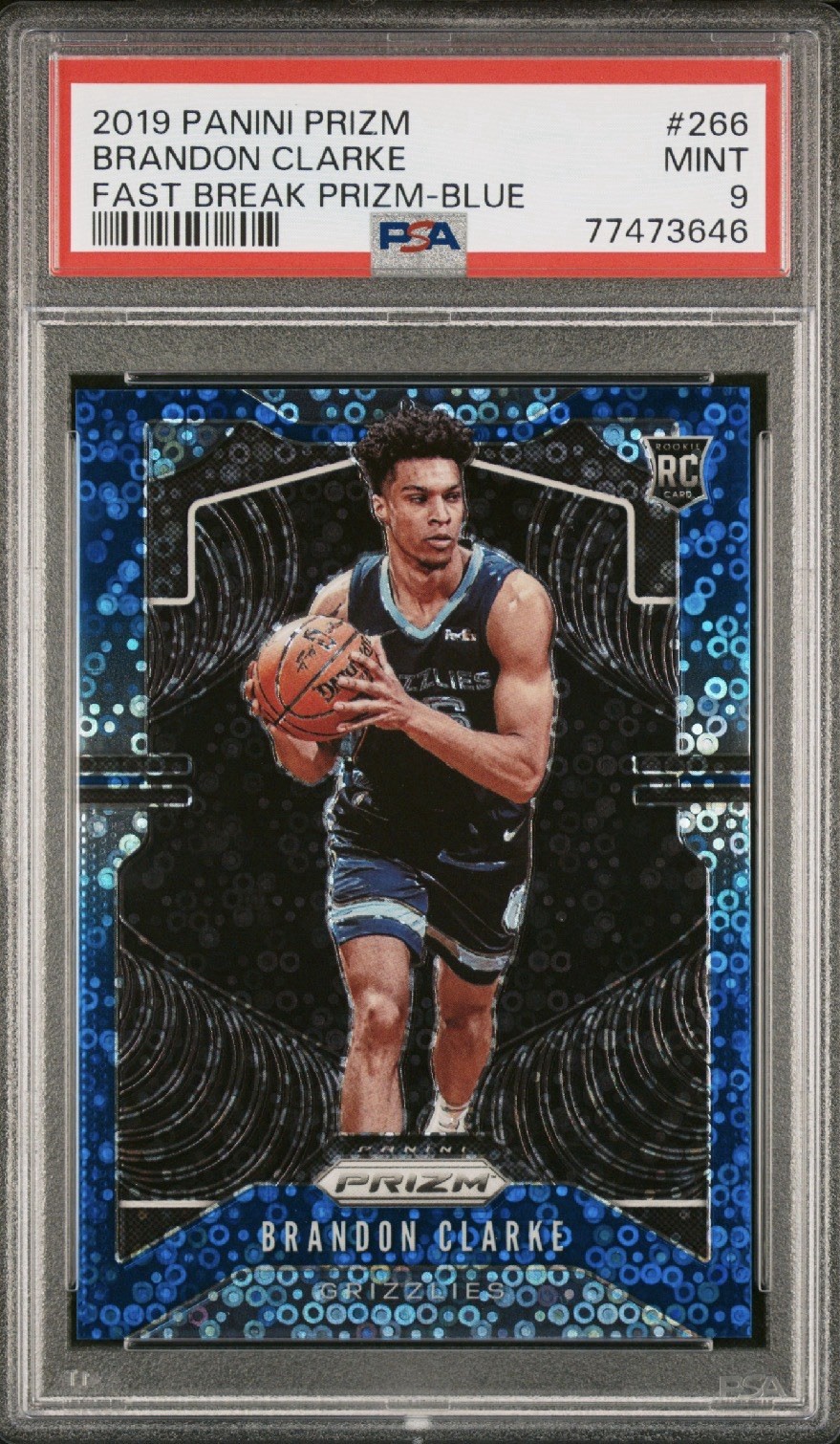 2019 Panini Prizm Brandon Clarke Rookie Blue Fast Break /175 PSA 9