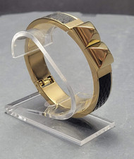 Michael Kors Black Leather  Gold-Tone Pyramid Stud Bangle Bracelet