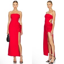 Delfi Collective Tatiana Strapless Cutout Flower Appliqu Long Dress Red SIZE S