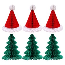 6 Pcs Honeycomb Paper Xmas Party Decorations Christmas Hats And Tree Pendant