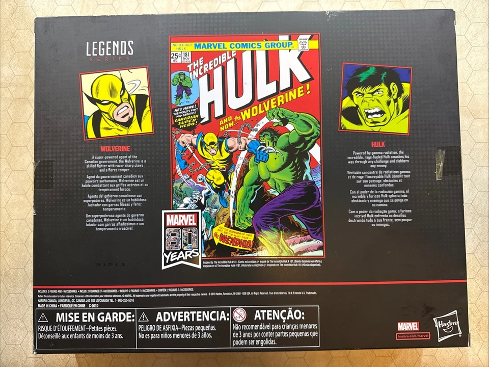 Figuras de acción Marvel E6349 Legends 80 aniversario 6 pulgadas Wolverine y Hulk Foto 2 de 2