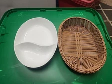 9.75" Two Section Oval Baker With Woven Basket. NIB