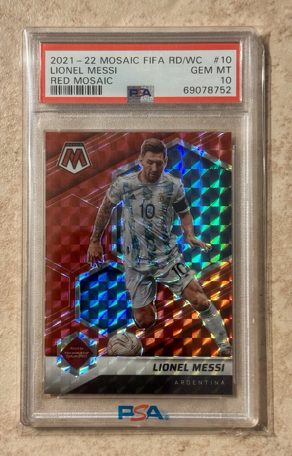 Lionel Messi 2021 Mosaic Fifa World Cup Red Mosaic SP PSA 10 💎 Argentina