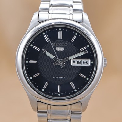 SEIKO 5 7S26-0080 Automatic Black Silver Day Date Men's 35.5mm 1998 6M Warranty