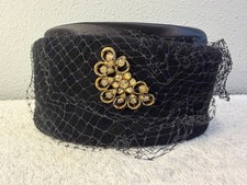 Vintage Deluxe Velour Womans Hat w/ Mesh Veil  Jeweled Embellishment