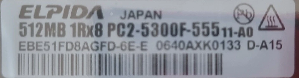 HP 398705-051 512mb 1RX8 PC2-5300F 555 Ref00190 - Image 4 of 4