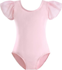 Girls Leotards Black Ballet Dance Leotards Ruffle Short Sleeve Gymnastics Outfit