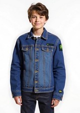 John Deere Boys Denim Trucker Jacket Long Sleeve Collar Sherpa Lining Medium 8