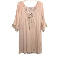 Naif Blush Pink Tunic Dress Womens Size XL Gauze & Lace Boho Feminine Softgirl
