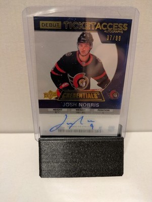 2021-2 UPPER DECK CREDENTIALS JOSH NORRIS DEBUT TICKET ACCESS AUTO ROOKIE 37/99