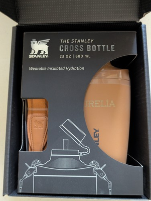#ad BRAND NEW STANLEY WATER BOTTLE 23 OZ WITH STRAP HAS quot;AURELIAquot; LASERED ON FRONT $50.00