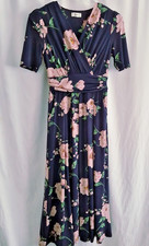 Jolie Moi Navy Pink Floral Maxi Dress UK 12 Wrap Style Pockets