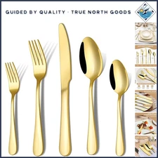 20-Piece Classic Gold Flatware Set - Durable, Stain Resistant & Dishwasher Safe