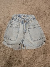 Zara Kids Shorts Light Blue Elastic Waist Wide Pockets Cuffs Size 8 Girls