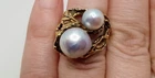 Antique Large Baroque Pearl Ring Size 6.5 Sterling Gold Plated