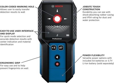 BOSCH GMS120-27 Professional Wall Scanner, Multi-Function Stud Finder, and Live