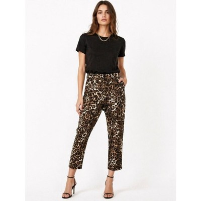 Nili Lotan Paris Leopard Print Crop Pant Silk Trousers Size 2