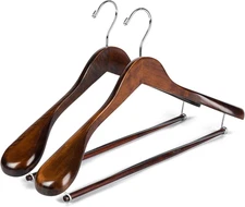 Luxury Wide Shoulder Wooden Hangers 2 Pack, with Locking Bar, Smooth Retro Finis
