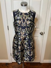 Monique Lhuillier Navy Blue Floral Jacquard Embroidered Dress $395, Size 10