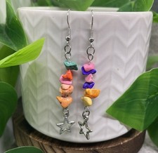 2.25  Earring Set Silver-tone Boho Stone Chips Dangle Drop New Star B7333