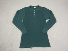 Vintage Great Land Shirt Mens Large Green Henley Thermal Waffle Knit Made in USA