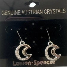 Genuine Austrian Crystal Silver Tone Crescent Moon Drop Earrings Jewelry