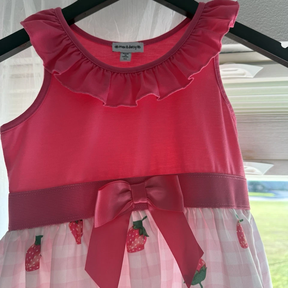 Vestido Max & Daisy Meninas Morango Tamanho 6X Rosa Top Cintura Império - Imagem 4 de 4