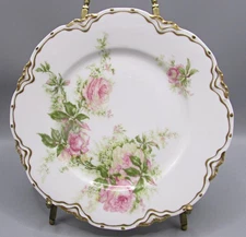 Haviland Luncheon Plate -  Large Pink Roses - Gold 17 Edge - UID - Ranson