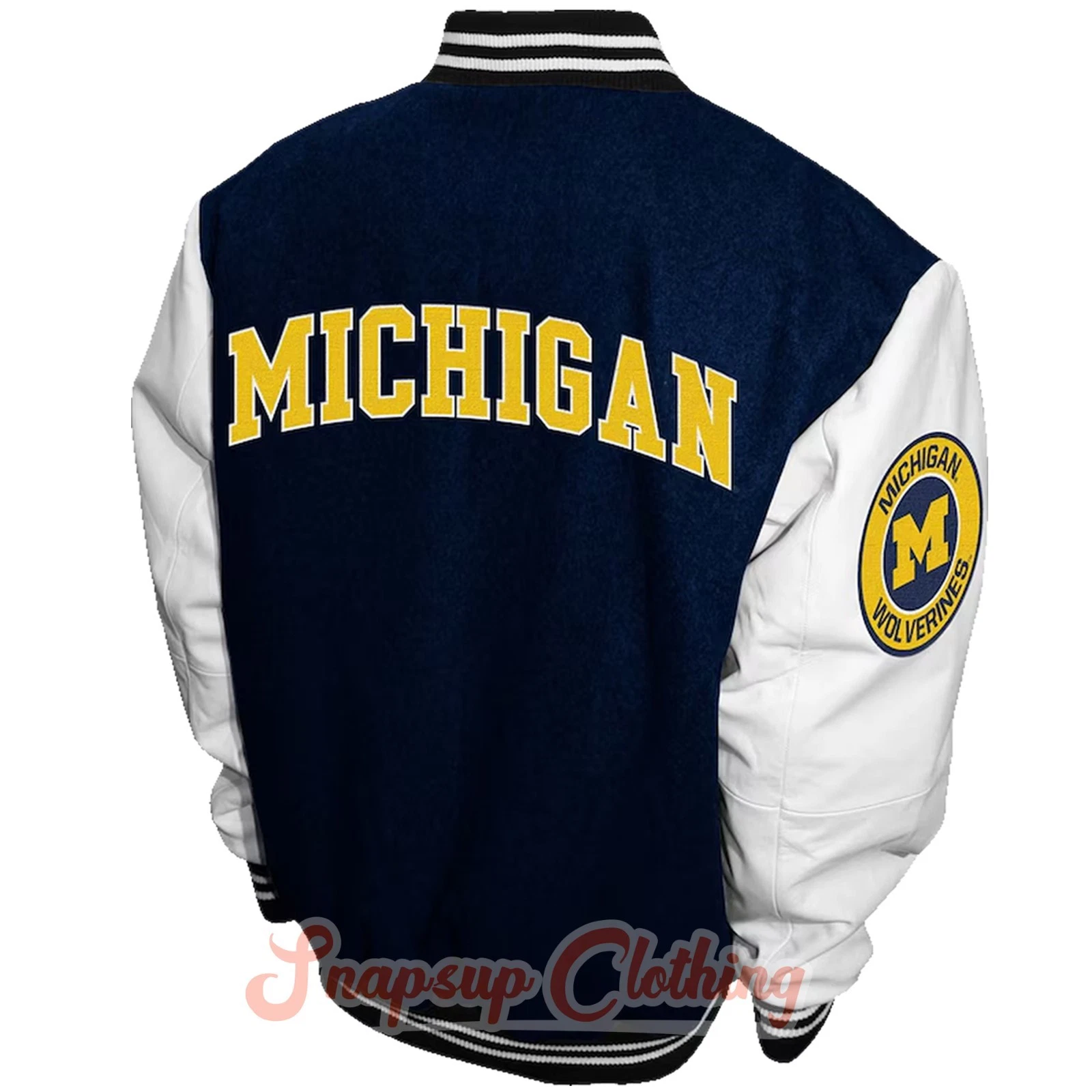 Michigan Wolverines Blue White Wool Leather Graduate Full-Snap Varsity Jacket
