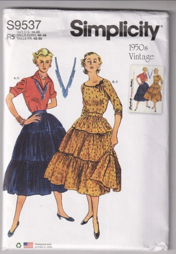9537 SIMPLICITY 1950s Vintage - BLOUSE & Tiered SKIRT - Sz 14/16/18/20/22