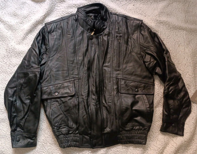 Desert Well Leather Men Size S Black Bomber Jacket Faux Fur Lining Zip Up Coat