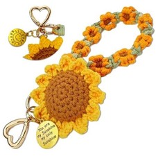 Handmade Crochet Keychains with Daisy Wristband - 01 Sunny Sunflower