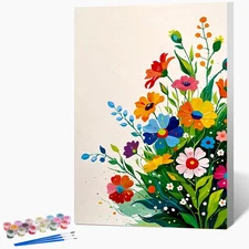 Framed Paint by Numbers Kit for Adults Beginner & Kids, Flowers Easy Adult Paint