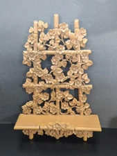 Vintage 1984 HOMCO Wall Shelf Hanging Faux Bamboo Wood Floral Trellis Boho 6067