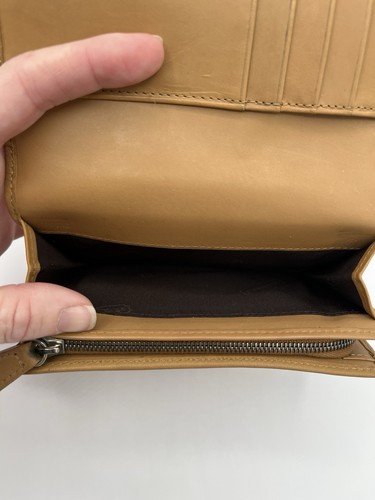 Vintage Coach faltbare Geldbörse Leder camel/hellbraun Reißverschluss Münzfach 5,5"x4" - Bild 10 von 17