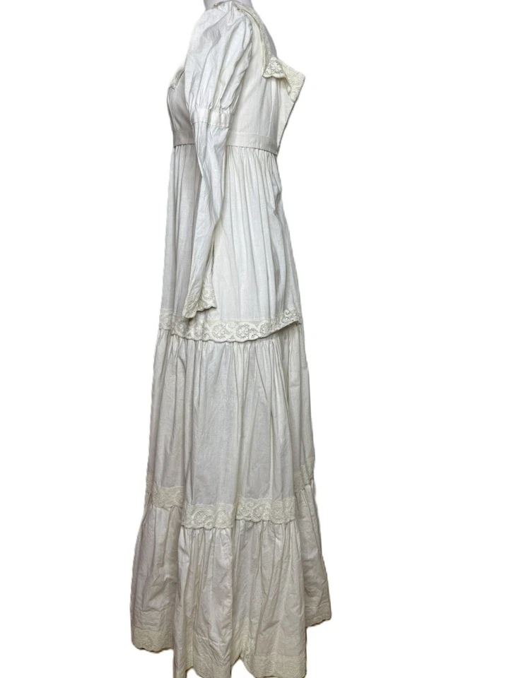 Maxi Vestido Crema Estilo Eduardiano Hecho a Mano, Formal, Disfraz, Cottagecore, Encaje Foto 3 de 4