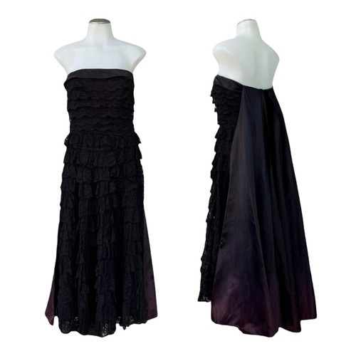 Vintage 30s 40s Womens XS 2XS Lace Gown Cocktail Dress Satin Cape Long Strapless - Picture 21 of 22
