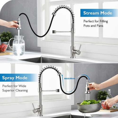 Kitchen Tap Brushed Nickel with pull out Spray 2-Mode Sink Faucet 360° swivel - Picture 2 of 6