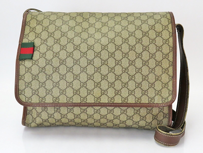 じゅん Auth GUCCI Brown GG PVC Canvas Messenger Shoulder Crossbody Bag