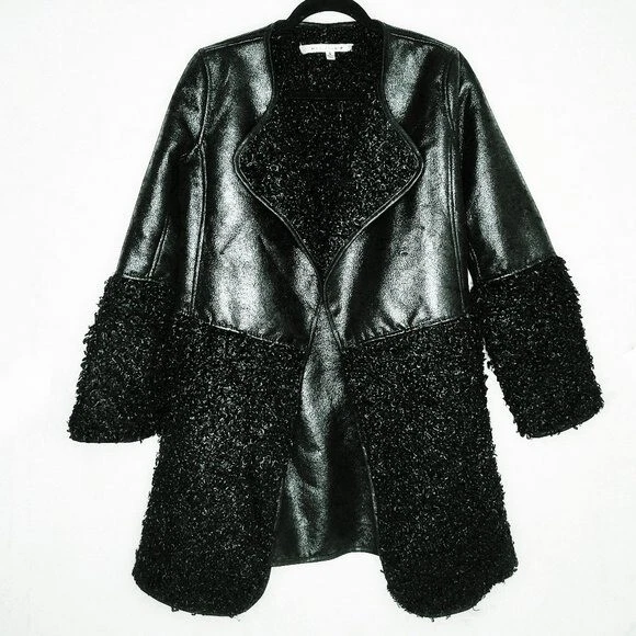 Max Studio Faux Leather Faux Fur Coat M Black - Image 4 of 4