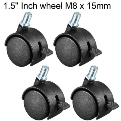 MULTIBAO 4xPcs 1.5 Inch Castor Wheel Swivel Caster Threaded Brake M8 x 15mm for Furniture