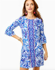 LILLY PULITZER Dont be Jelly Blue Resort Print Ophelia 3/4 Bell Sleeve Dress S