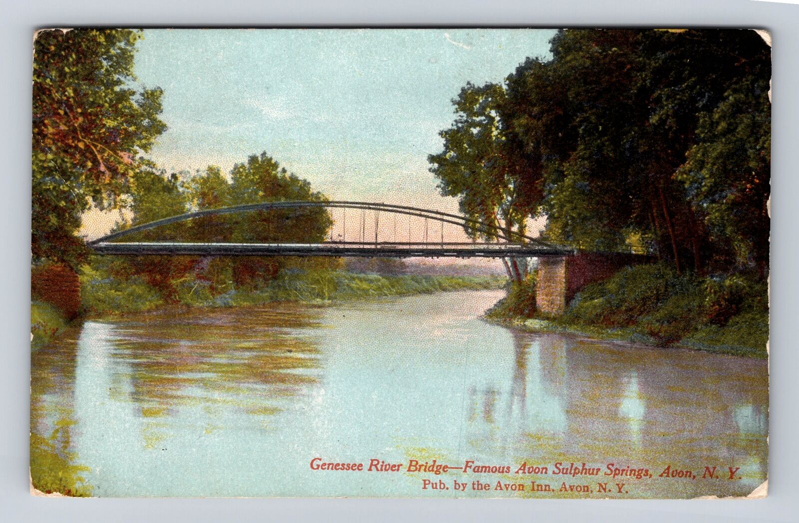 Avon NY-New York, Genessee River Bridge, Antique, Vintage c1914 Postcard