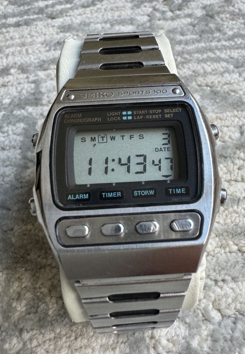VTG Seiko Sports 100 Quartz Chrono Watch Mens Stainless