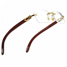 Men's Rimless Wood Gold Frame Luxury Retro Vintage Hip Hop Clear Lens Glasses 