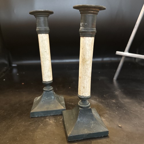 english column candlesticks Painted Brass And Wood Design 8 In