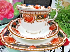 Heathcote tea cup and saucer trio cobalt blue floral teacup painted England 1920