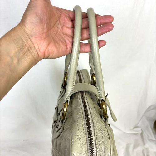 MARC JACOBS Venetia Quilted Pebbled Leather Suede Lining Satchel Hand Bag Beige - Picture 17 of 24