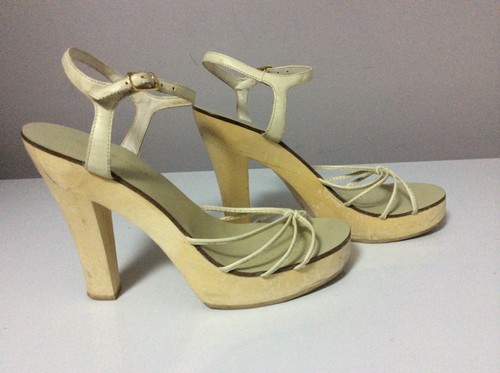 bebe Ivory Leather Strappy Platform Sandal Heels Size 7.5 - Picture 4 of 9