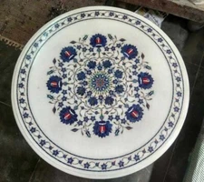 18" White Marble Table Top Coffee Center Inlay Lapis Mosaic Home Decor